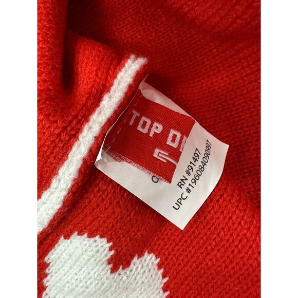 Sock Hat Hearts Pom Pom Beanie Red Hearts White Color Block Fluffy Womens Cute - Picture 4 of 9